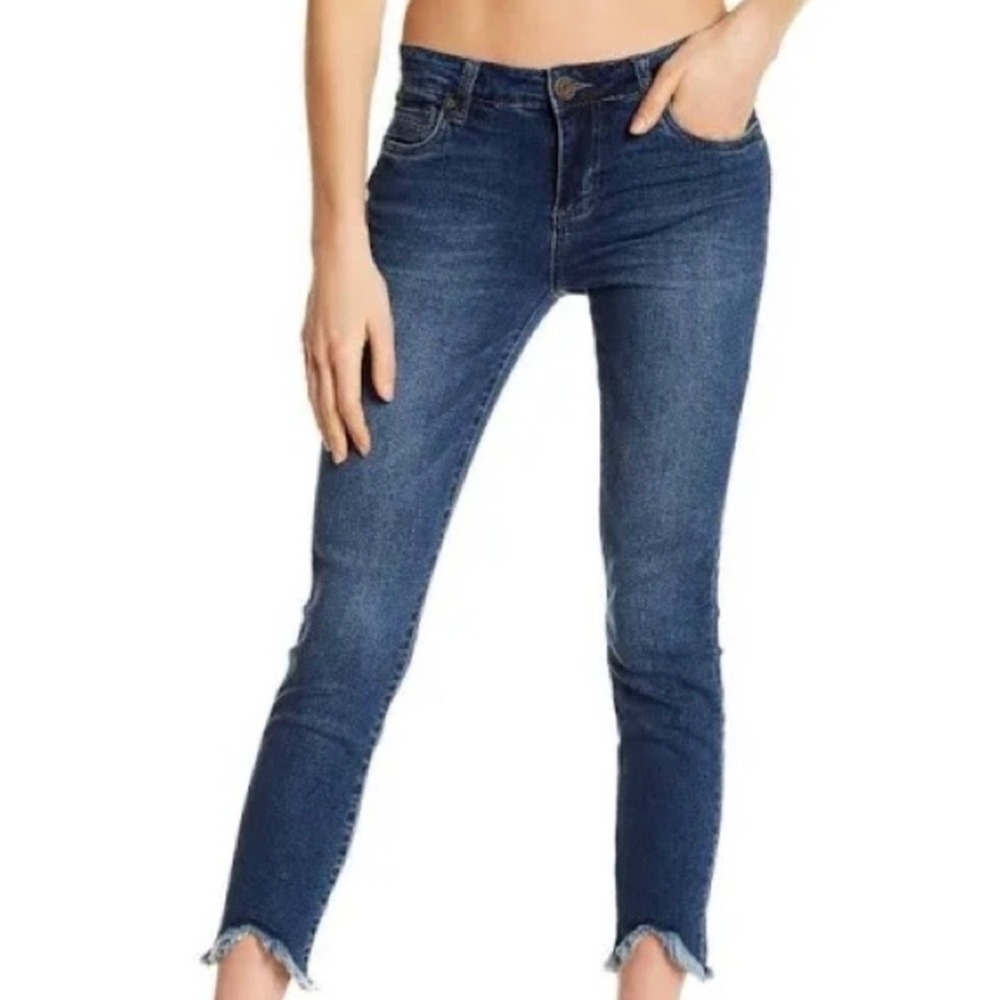 KUT from the Kloth Carlo Ankle Skinny Jeans Blue Notched Raw Hem Size 10